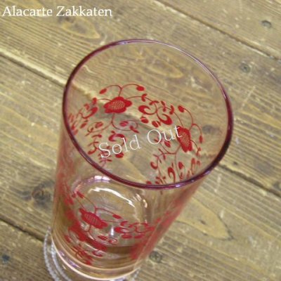 画像2: 花柄台付グラス赤：：昭和レトロ