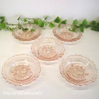 ５枚セット/レトロピンクガラス丸皿（小）ローズベリー：：昭和レトロポップ