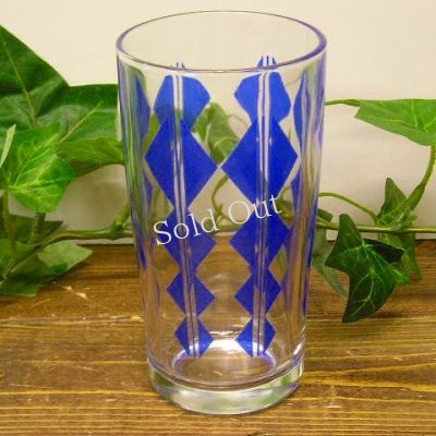 画像1: 菱ライン柄/青レトロタンブラーグラス：：東洋ガラス