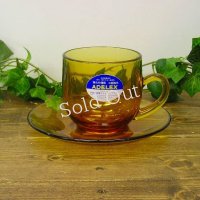 レトロガラスコーヒー碗皿・アンバーG/プレーン：：昭和レトロ