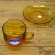 画像2: レトロガラスコーヒー碗皿・アンバー/花型：：昭和レトロ (2)