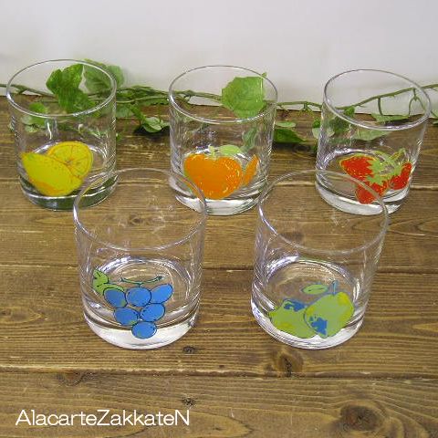 レトログラス>５種セット/レトロOLDグラス・フルーツ：：昭和レトロ 